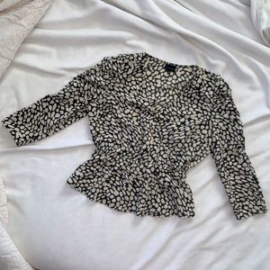 WhoWhatWear Black & White Peplum Blouse